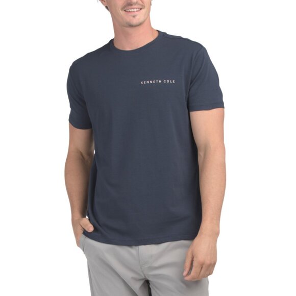 KENNETH COLE Navy Stretch Tee With Chest Logo - Picture 1 of 2